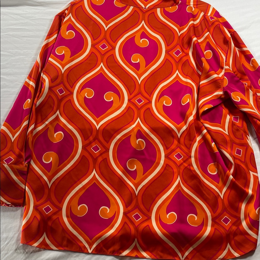 Rachel Zoe Orange & Fuchsia Geometric Silk Tunic - Picture 9 of 9